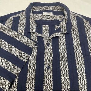 American Eagle Shirt Navy White Poolside Geometric Stripes Short Sleeve Men’s XL